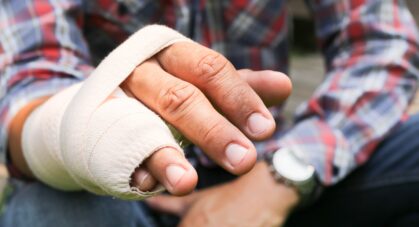 Splint broken bone  hand Injured in blur background