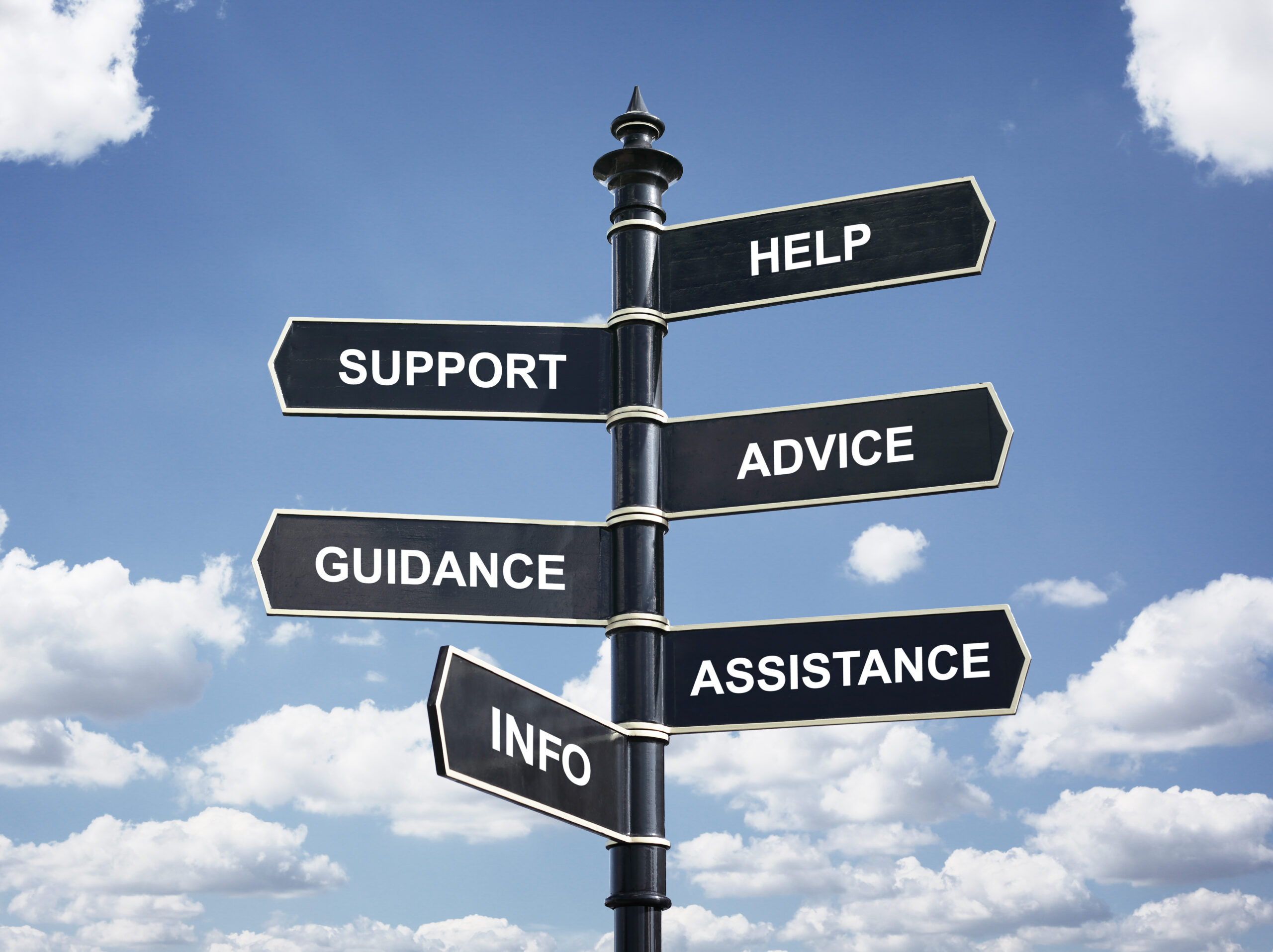 Help,,Support,,Advice,,Guidance,,Assistance,And,Info,Crossroad,Signpost,Business